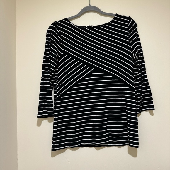 Women’s Talbots Brand Causal Black and White Striped  Long Sleeve Shirt Size M - Picture 5 of 14